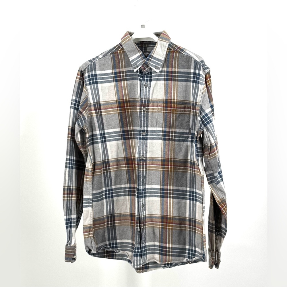 Eddie Bauer Men’s Gray Tan Blue Cotton Flannel Shirt Size TL